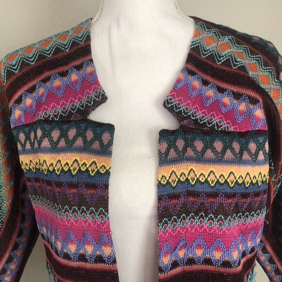 Sole Mio Womens Medium Embroidered Open Jacket Pink Purple Boho Vibrant #3982 - Picture 2 of 9